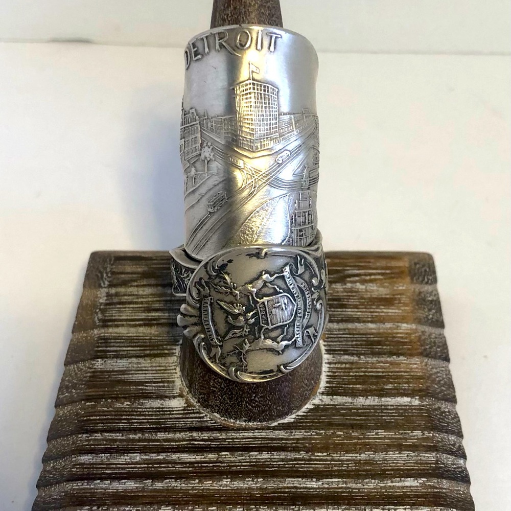 Michigan/Detroit Handcrafted Spoon Ring Set. Detailed Engraving And Detail. 10
